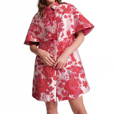 Frances Valentine Marvelous Jacket In Pink Floral Jacquard In Red