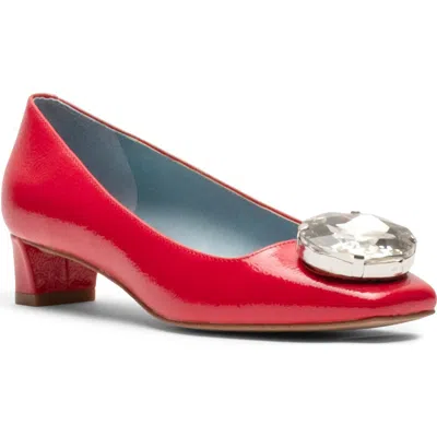 Frances Valentine Mary Embellished Square Toe Pump In Red