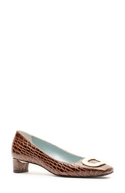 Frances Valentine Mary Pump In Croc Emboss Leather Chocolate