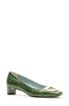 Frances Valentine Mary Pump In Croc Emboss Leather Dark Green