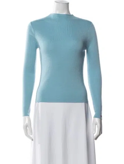 Pre-owned Frances Valentine Merino Wool Mock Neck Sweater In Blue