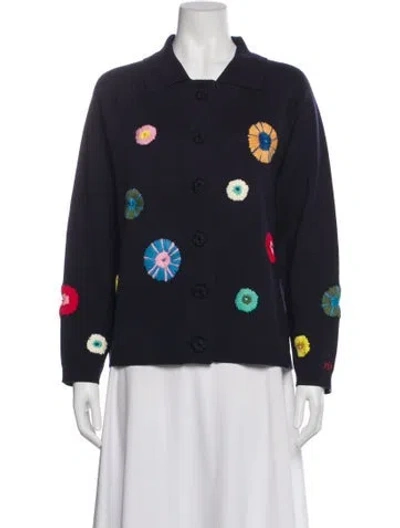 Pre-owned Frances Valentine Merino Wool Printed Sweater W/ Tags In Blue