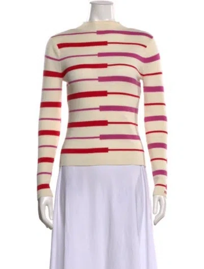Pre-owned Frances Valentine Merino Wool Striped Sweater In Neutral