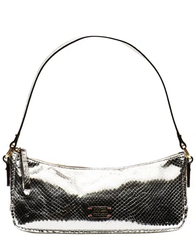 Frances Valentine Mia Metallic Snake-embossed Leather Shoulder Bag In Silver