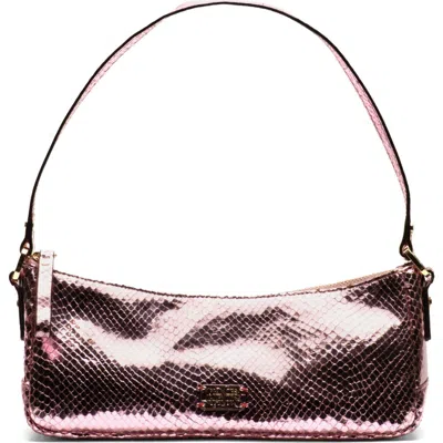 Frances Valentine Mia Snakeskin Embossed Metallic Leather Shoulder Bag In Pink