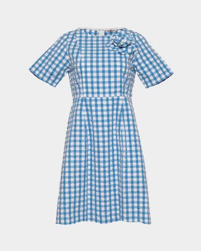 Frances Valentine Michelle Flower-embellished Gingham Midi Dress In Multi
