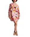 Frances Valentine Mini Cape Dress Sun Floral Poly Chiffon In Pink/multi