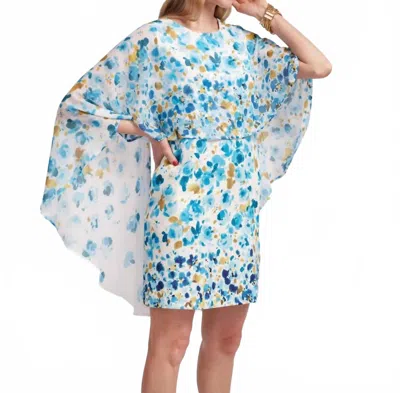FRANCES VALENTINE MINI CAPE MINI DRESS IN POCKET FULL OF POSIES OYSTER BLUE