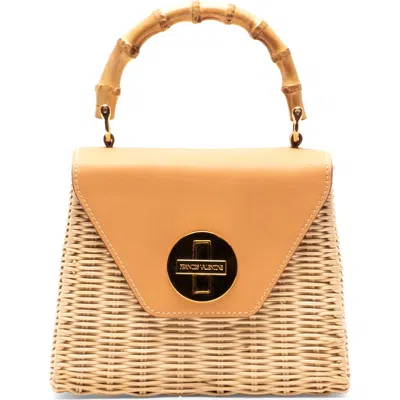 Frances Valentine Mini Midge Woven Wicker & Leather Top Handle Bag In Neutral