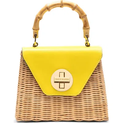 Frances Valentine Mini Midge Woven Wicker & Leather Top Handle Bag In Yellow