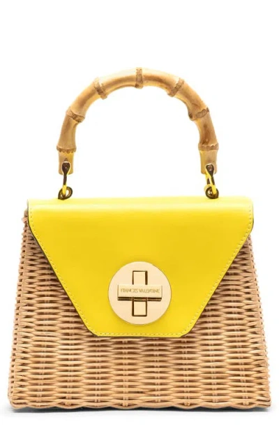 Frances Valentine Mini Midge Woven Wicker & Leather Top Handle Bag In Yellow