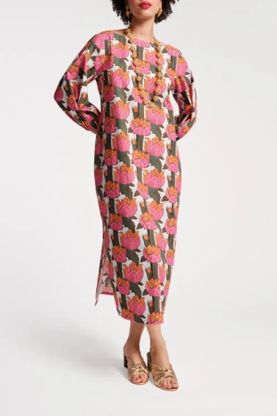 Frances Valentine Minnow Maxi Dress Sun Flower Cotton Poplin In Pink/multi 1