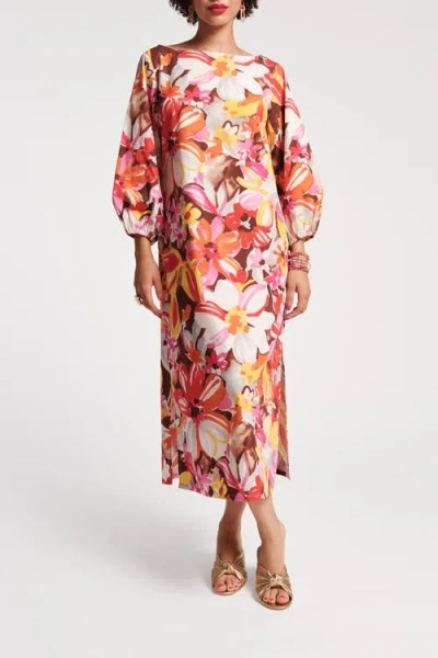 Frances Valentine Minnow Maxi Dress Sun Flower Cotton Poplin In Pink/multi 2