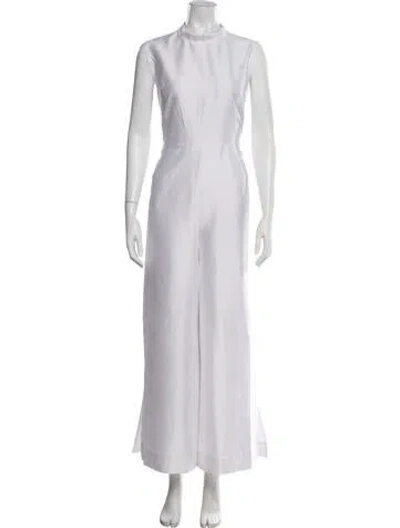 Pre-owned Frances Valentine Mock Neck Jumpsuit In White