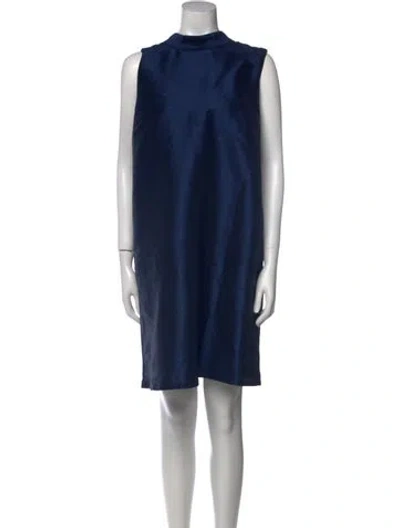 Pre-owned Frances Valentine Mock Neck Knee-length Dress W/ Tags In Blue