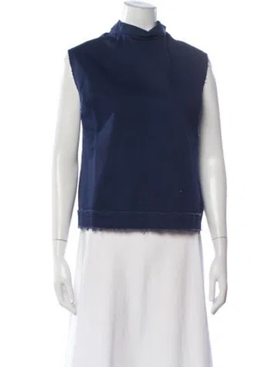 Pre-owned Frances Valentine Mock Neck Sleeveless Top In Blue
