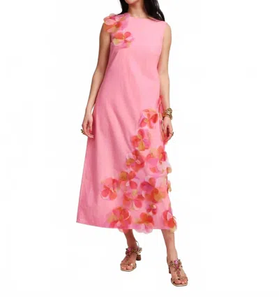 FRANCES VALENTINE ORIGAMI DRESS W/ ORGANZA FLOWERS IN PINK ORANGE