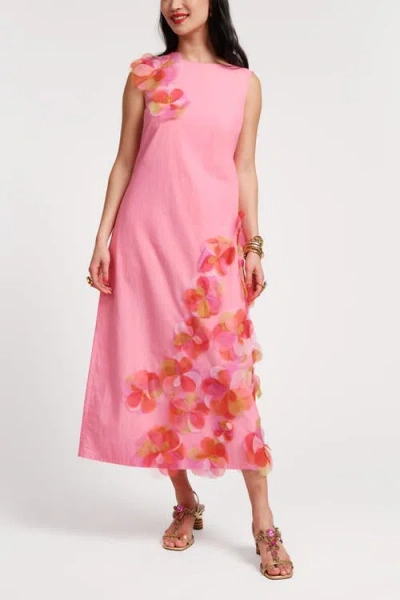 Frances Valentine Origami Organza Flowers Dress In Pink Multi