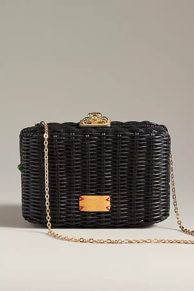 Frances Valentine Paige Wicker Box Clutch In Black