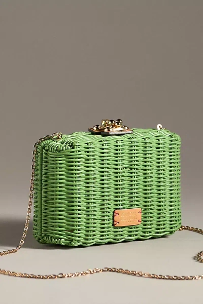 Frances Valentine Paige Wicker Box Clutch In Green