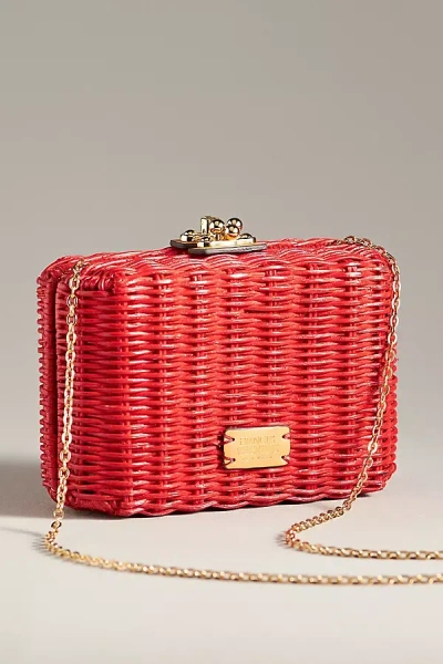 Frances Valentine Paige Wicker Box Clutch In Red