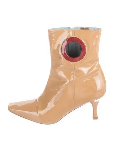 Pre-owned Frances Valentine Patent Leather Cutout Accent Boots In Neutrals