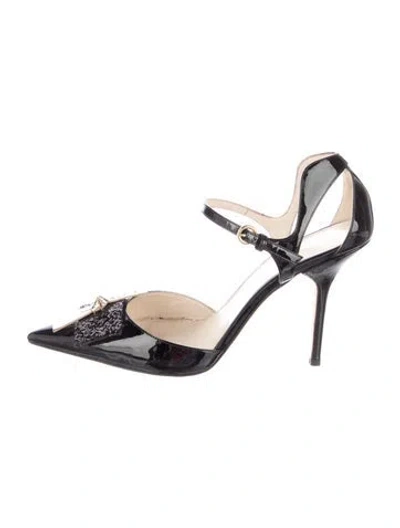 Pre-owned Frances Valentine Patent Leather Glitter Accents D'orsay Pumps In Black