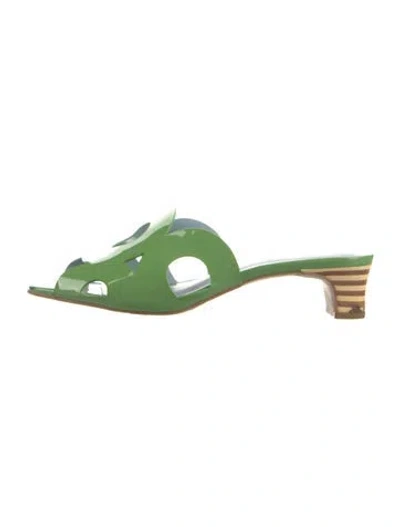 Pre-owned Frances Valentine Patent Leather Slides In Green