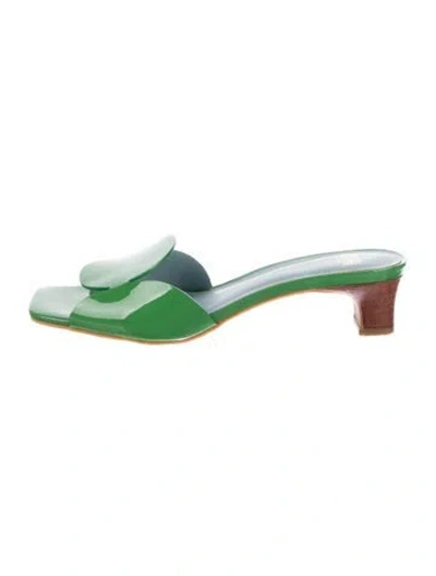 Pre-owned Frances Valentine Patent Leather Slides In Green