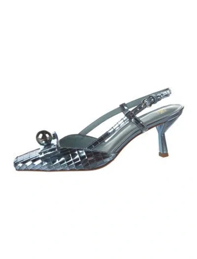 Pre-owned Frances Valentine Patent Leather Slingback Pumps In Blue