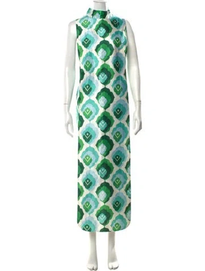 Pre-owned Frances Valentine Patterned Long Dress In Green