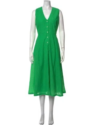 Pre-owned Frances Valentine Patterned Midi Length Dress In Green