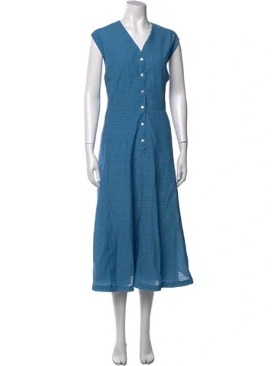 Pre-owned Frances Valentine Patterned Midi Length Dress W/ Tags In Blue