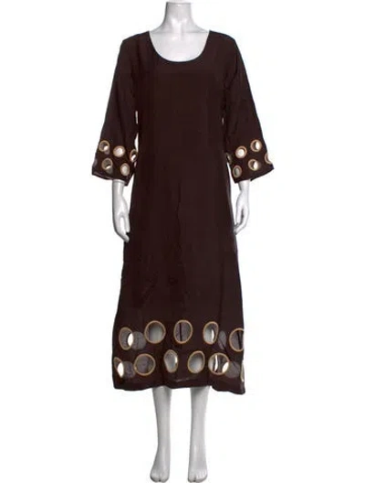 Pre-owned Frances Valentine Patterned Midi Length Dress W/ Tags In Brown