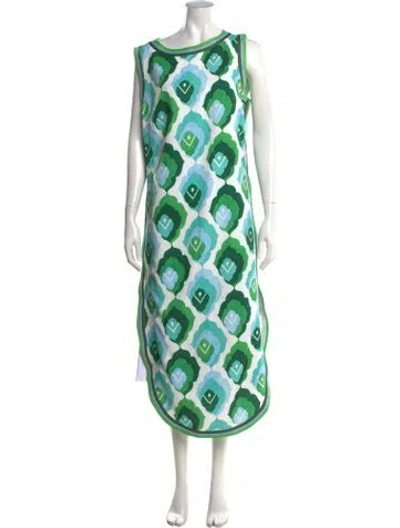 Pre-owned Frances Valentine Patterned Scoop Neck Tunic In Green
