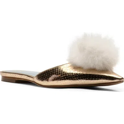 Frances Valentine Pauline Pom Pointed Toe Mule In Gold