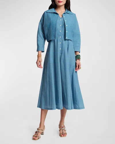 Frances Valentine Peggy Striped Jacket & Midi Dress Set In Blue