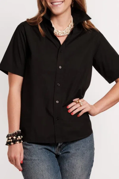 Frances Valentine Perfect Button Down Short Sleeve In Black