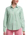 Frances Valentine Perfect Button Down Top In Green Stripe In Green