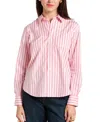 Frances Valentine Perfect Button Down Stripe Cotton Poplin In Pink/white
