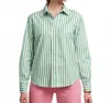 Frances Valentine Perfect Button Down Top In Green Stripe