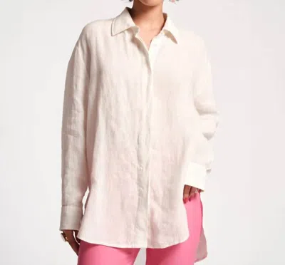 Frances Valentine Perfect Oversized Linen Button Down In Oyster In White