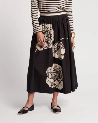 Frances Valentine Phoebe Midi Skirt Carefree Chrysanthemum In Black