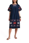 Frances Valentine Picnic Crab Embroidery Dress In Blue