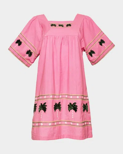 Frances Valentine Picnic Palm-embroidered Mini Shift Dress In Pink