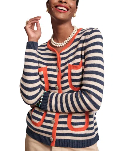 Frances Valentine Pierre Stripe Sweater In Navy/orange