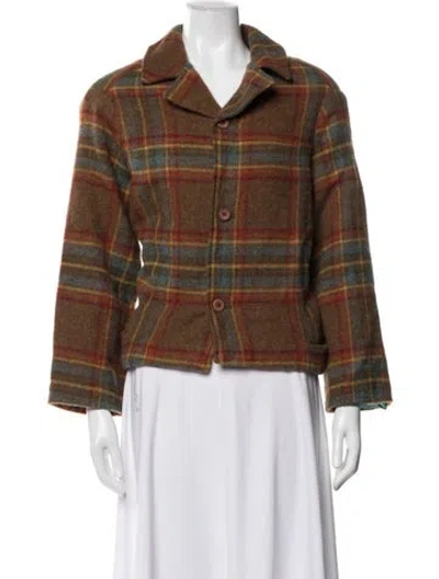 Pre-owned Frances Valentine Plaid Print Jacket In Brown