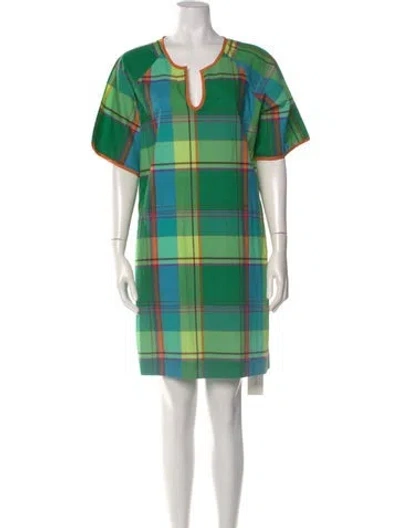 Pre-owned Frances Valentine Plaid Print Knee-length Dress In Green