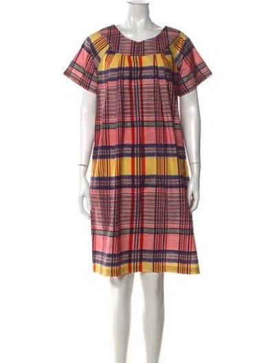 Pre-owned Frances Valentine Plaid Print Knee-length Dress In Pink