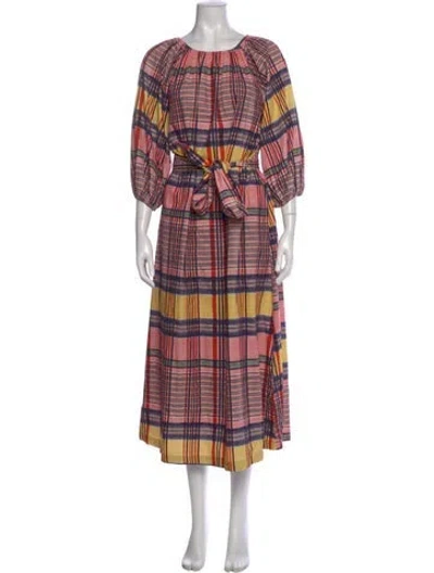 Pre-owned Frances Valentine Plaid Print Long Dress In Pink